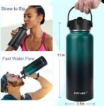 Water Bottle Insulated 32oz 40oz 64oz 128oz Straw Lid Spout Lid & 3 Lids, Leak Proof, Vacuum Insulated,Stainless Steel Water Bottle Wide Mouth for Sports, Gym or Office