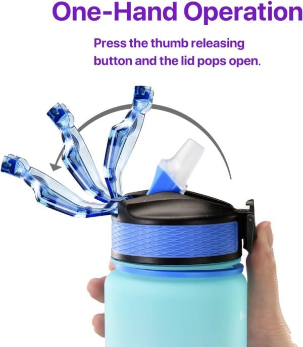 EYQ 32 oz Water Bottle with Time Marker, Carry Strap, Leak-Proof Tritan BPA-Free, Ensure You Drink Enough Water for Fitness, Gym, Camping, Outdoor Sports