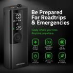 Airmoto Tire Inflator Portable Air Compressor - Air Pump For Car Tires with Digital Pressure Gauge, LED Light and Auto Shut-Off Function - Cordless Pump for Car, Motorcycle, Bicycle, Balls and More