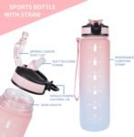 EYQ 32 oz Water Bottle with Time Marker, Carry Strap, Leak-Proof Tritan BPA-Free, Ensure You Drink Enough Water for Fitness, Gym, Camping, Outdoor Sports