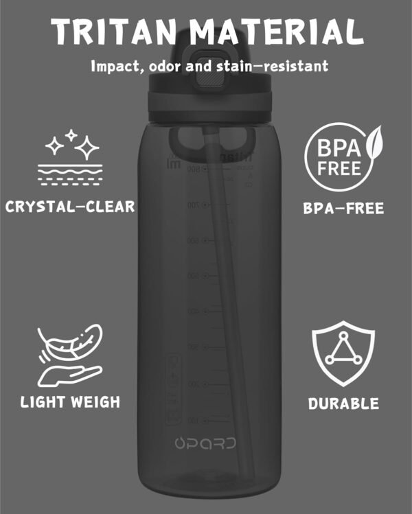 Opard 30oz/32oz Sports Water Bottle with Leak Proof Flip Top Lid BPA Free Tritan Reusable Plastic for Gym and Outdoor, Travel Water Bottle with Straw