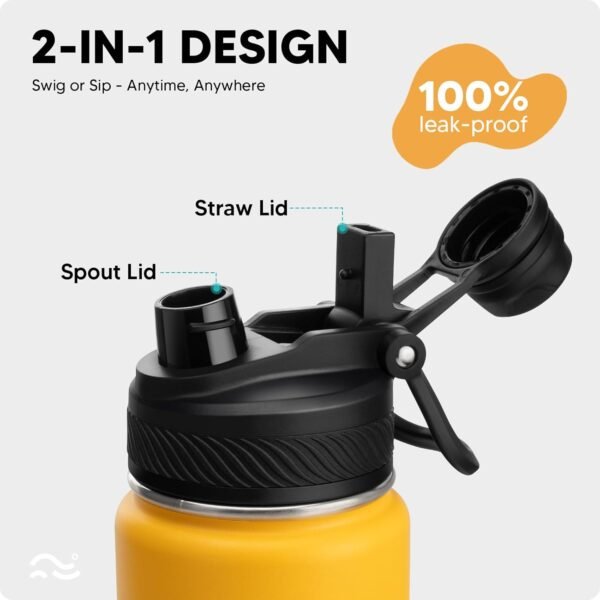 Swigina [2-IN-1 LID] Insulated Water Bottle with Silicone Boot (36hrs Cold/18hrs Hot) - DIY Stickers, Leakproof, BPA Free, 24 oz