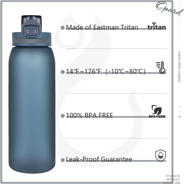 Opard 30oz/32oz Sports Water Bottle with Leak Proof Flip Top Lid BPA Free Tritan Reusable Plastic for Gym and Outdoor, Travel Water Bottle with Straw