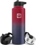 IRON °FLASK Camping & Hiking Hydration Flask with 3 Lids - Stainless Steel, Double Walled & Vacuum Insulated Water Bottle - Leak Proof & BPA Free (Midnight Black, Straw - 40 oz)