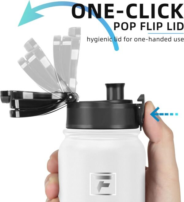 Fanhaw 20 Oz Insulated Stainless Steel Vacuum Water Bottle with Anti-Dust Pop-Open Lid - For Kids, Women, Men | Leak & Sweat Proof (Green Blue)