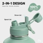 Swigina [2-IN-1 LID] Insulated Water Bottle with Silicone Boot (36hrs Cold/18hrs Hot) - DIY Stickers, Leakproof, BPA Free, 24 oz