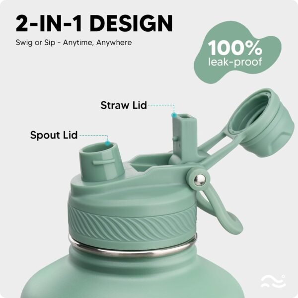 Swigina [2-IN-1 LID] Insulated Water Bottle with Silicone Boot (36hrs Cold/18hrs Hot) - DIY Stickers, Leakproof, BPA Free, 24 oz