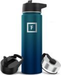 IRON °FLASK Camping & Hiking Hydration Flask with 3 Lids - Stainless Steel, Double Walled & Vacuum Insulated Water Bottle - Leak Proof & BPA Free (Midnight Black, Straw - 40 oz)