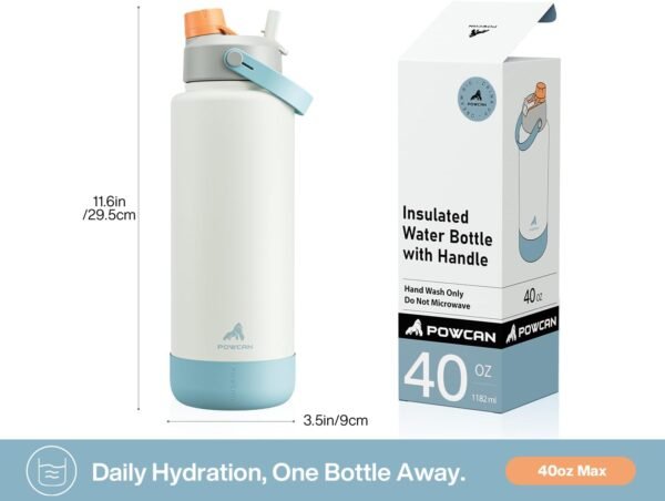 POWCAN 26 oz Insulated Water Bottle with 2-in-1 Straw and Spout Lid, Keep Cold 24H, Leak-Proof, Fits in Car Cup Holder, Stainless Steel Water Bottle for Sports, Travel, and School (Cotton Candy)