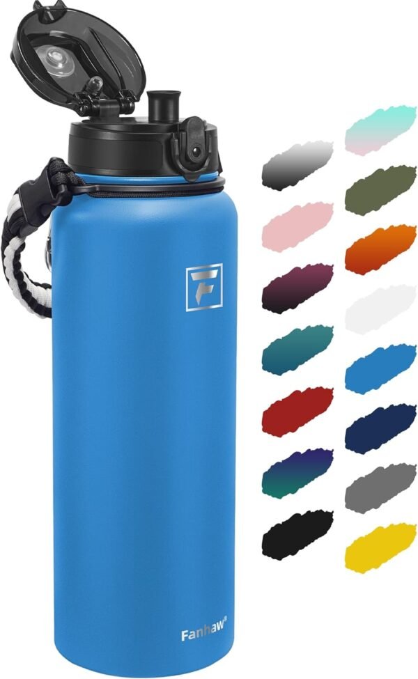 Fanhaw 20 Oz Insulated Stainless Steel Vacuum Water Bottle with Anti-Dust Pop-Open Lid - For Kids, Women, Men | Leak & Sweat Proof (Green Blue)