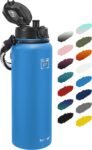 Fanhaw 20 Oz Insulated Stainless Steel Vacuum Water Bottle with Anti-Dust Pop-Open Lid - For Kids, Women, Men | Leak & Sweat Proof (Green Blue)