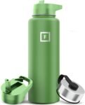 IRON °FLASK Camping & Hiking Hydration Flask with 3 Lids - Stainless Steel, Double Walled & Vacuum Insulated Water Bottle - Leak Proof & BPA Free (Midnight Black, Straw - 40 oz)