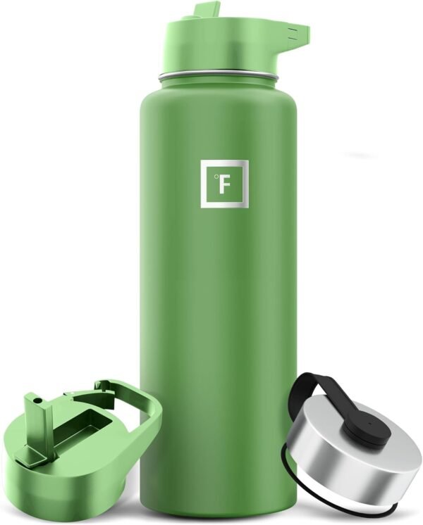 IRON °FLASK Camping & Hiking Hydration Flask with 3 Lids - Stainless Steel, Double Walled & Vacuum Insulated Water Bottle - Leak Proof & BPA Free (Midnight Black, Straw - 40 oz)