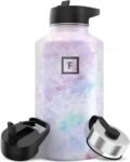 IRON °FLASK Camping & Hiking Hydration Flask with 3 Lids - Stainless Steel, Double Walled & Vacuum Insulated Water Bottle - Leak Proof & BPA Free (Midnight Black, Straw - 40 oz)