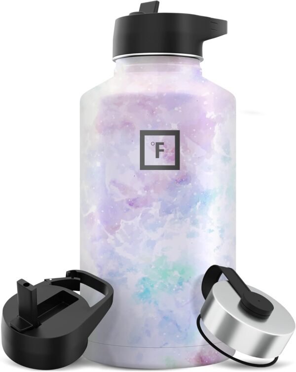 IRON °FLASK Camping & Hiking Hydration Flask with 3 Lids - Stainless Steel, Double Walled & Vacuum Insulated Water Bottle - Leak Proof & BPA Free (Midnight Black, Straw - 40 oz)