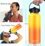 Water Bottle Insulated 32oz 40oz 64oz 128oz Straw Lid Spout Lid & 3 Lids, Leak Proof, Vacuum Insulated,Stainless Steel Water Bottle Wide Mouth for Sports, Gym or Office