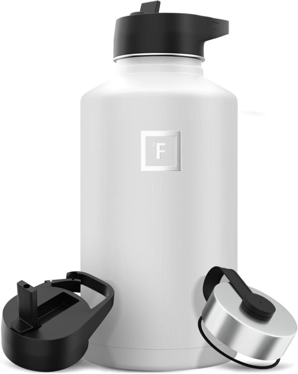 IRON °FLASK Camping & Hiking Hydration Flask with 3 Lids - Stainless Steel, Double Walled & Vacuum Insulated Water Bottle - Leak Proof & BPA Free (Midnight Black, Straw - 40 oz)