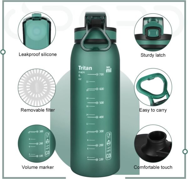 Opard 30oz/32oz Sports Water Bottle with Leak Proof Flip Top Lid BPA Free Tritan Reusable Plastic for Gym and Outdoor, Travel Water Bottle with Straw