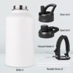 Fijinhom 24 oz Insulated Water Bottle with Handle, 304 Stainless Steel Water Bottles with Wide Mouth, Double Wall Vacuum Sports Water Bottle, BPA Free, Keep Cold and Hot, Black