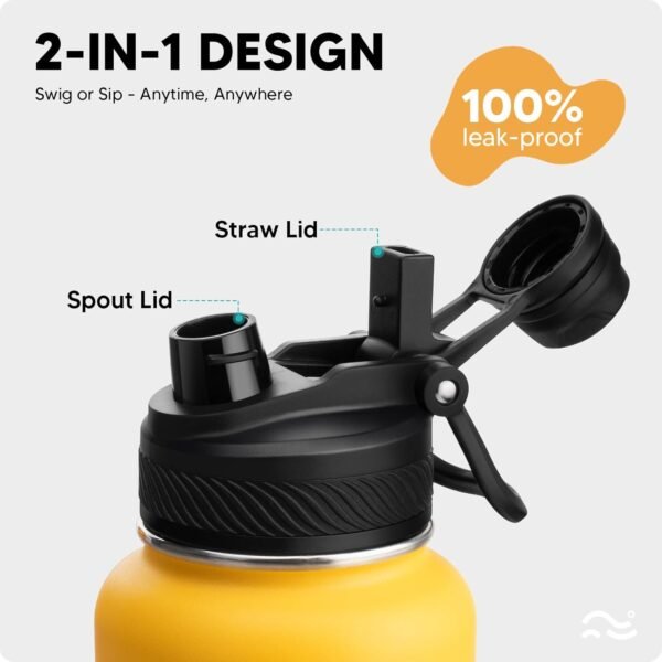 Swigina [2-IN-1 LID] Insulated Water Bottle with Silicone Boot (36hrs Cold/18hrs Hot) - DIY Stickers, Leakproof, BPA Free, 24 oz