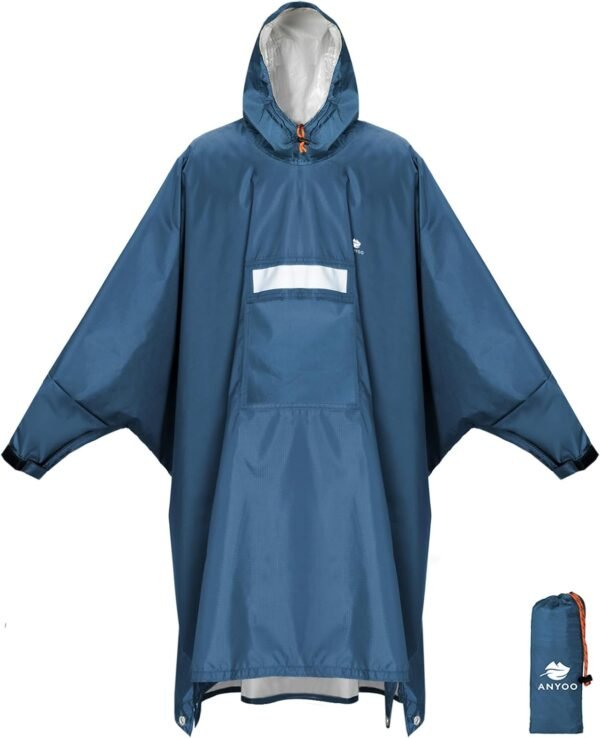 ANYOO Hooded Rain Poncho for Adults Waterproof Lightweight Rain Coat for Men Women Reusable Rain Jacket for Emergency Outdoor
