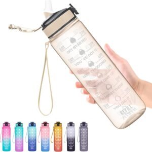 Hyeta 32 oz Water Bottles with Times to Drink and Straw, Motivational Water Bottle with Time Marker, Leakproof, Drinking Sports Water Bottle for Fitness, Gym and Outdoor