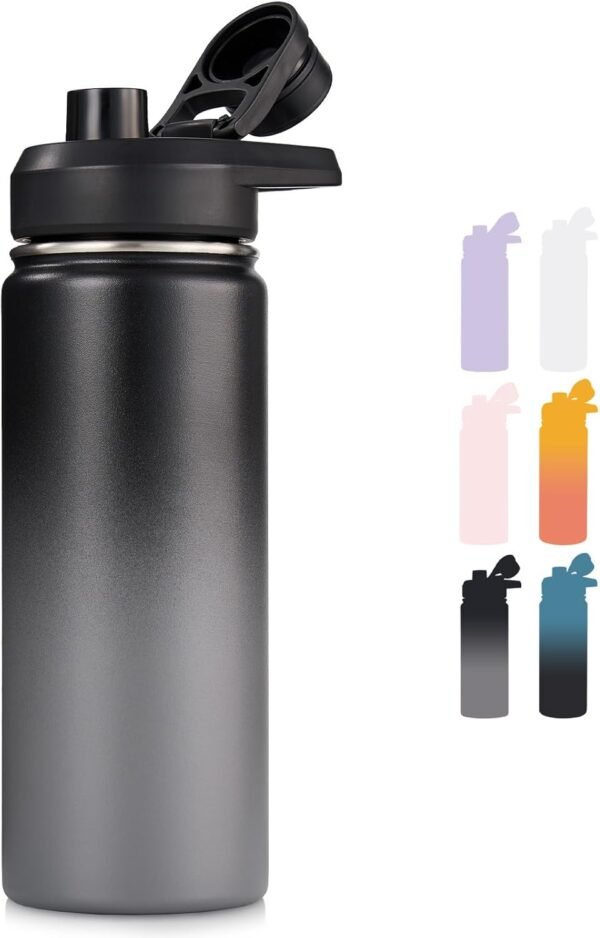 Fijinhom 24 oz Insulated Water Bottle with Handle, 304 Stainless Steel Water Bottles with Wide Mouth, Double Wall Vacuum Sports Water Bottle, BPA Free, Keep Cold and Hot, Black