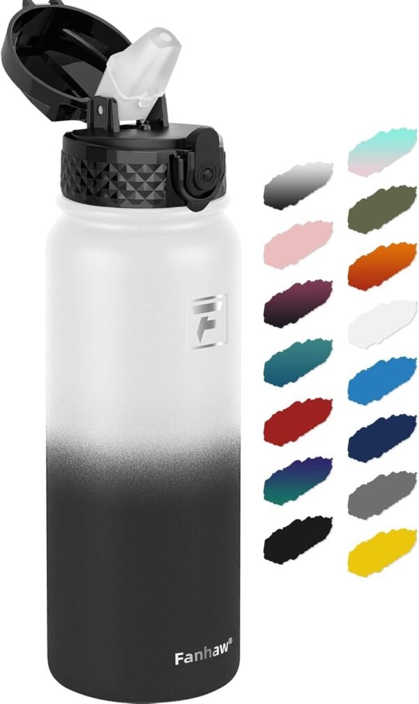 Fanhaw 20 Oz Stainless Steel Insulated Sports Water Bottles with Straw for Kids, Men and Women (Black)