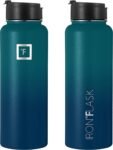 IRON °FLASK Camping & Hiking Hydration Flask with 3 Lids - Stainless Steel, Double Walled & Vacuum Insulated Water Bottle - Leak Proof & BPA Free (Midnight Black, Straw - 40 oz)