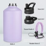 Fijinhom 24 oz Insulated Water Bottle with Handle, 304 Stainless Steel Water Bottles with Wide Mouth, Double Wall Vacuum Sports Water Bottle, BPA Free, Keep Cold and Hot, Black