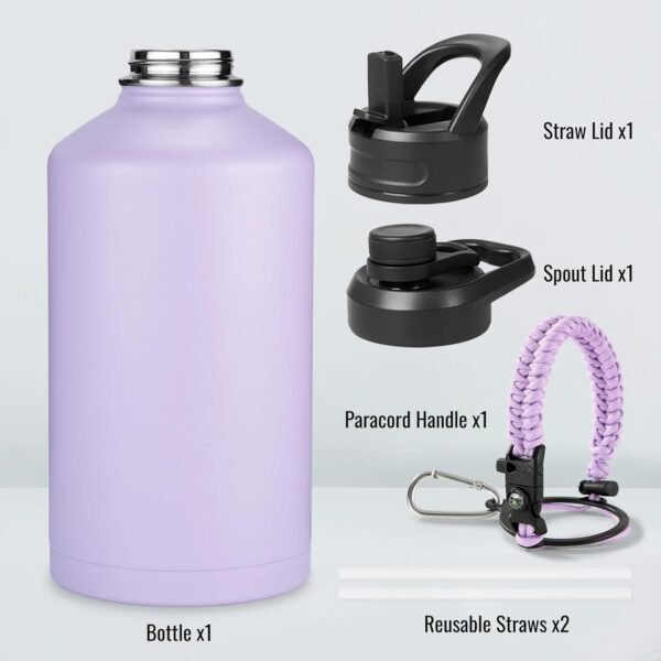 Fijinhom 24 oz Insulated Water Bottle with Handle, 304 Stainless Steel Water Bottles with Wide Mouth, Double Wall Vacuum Sports Water Bottle, BPA Free, Keep Cold and Hot, Black