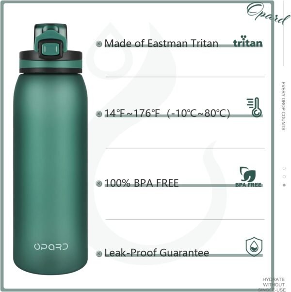 Opard 30oz/32oz Sports Water Bottle with Leak Proof Flip Top Lid BPA Free Tritan Reusable Plastic for Gym and Outdoor, Travel Water Bottle with Straw