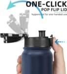 Fanhaw 20 Oz Insulated Stainless Steel Vacuum Water Bottle with Anti-Dust Pop-Open Lid - For Kids, Women, Men | Leak & Sweat Proof (Green Blue)