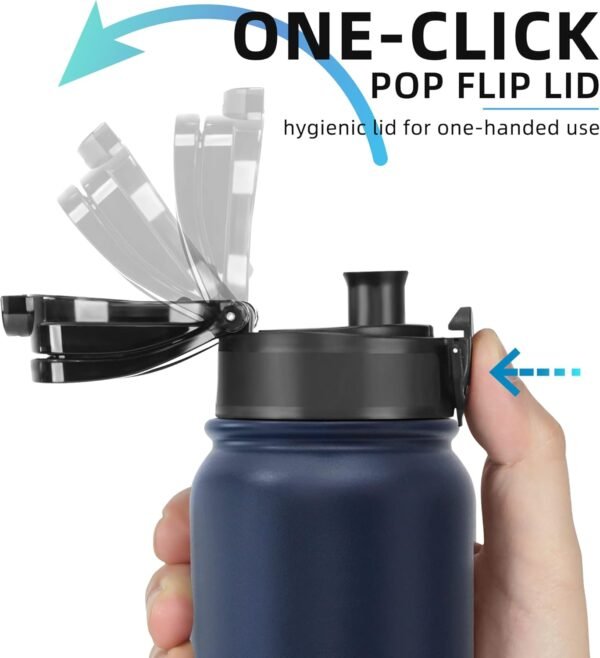 Fanhaw 20 Oz Insulated Stainless Steel Vacuum Water Bottle with Anti-Dust Pop-Open Lid - For Kids, Women, Men | Leak & Sweat Proof (Green Blue)