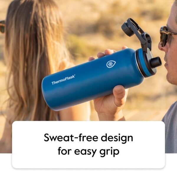 ThermoFlask Bottle with Spout Lid - Stainless Steel Water Bottles with Double-Wall Insulation & BPA-Free Spout Lids - Leak-Proof Reusable Bottles & Lids - 24 oz, Mayan Blue/Black (2 Pack)