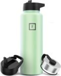 IRON °FLASK Camping & Hiking Hydration Flask with 3 Lids - Stainless Steel, Double Walled & Vacuum Insulated Water Bottle - Leak Proof & BPA Free (Midnight Black, Straw - 40 oz)