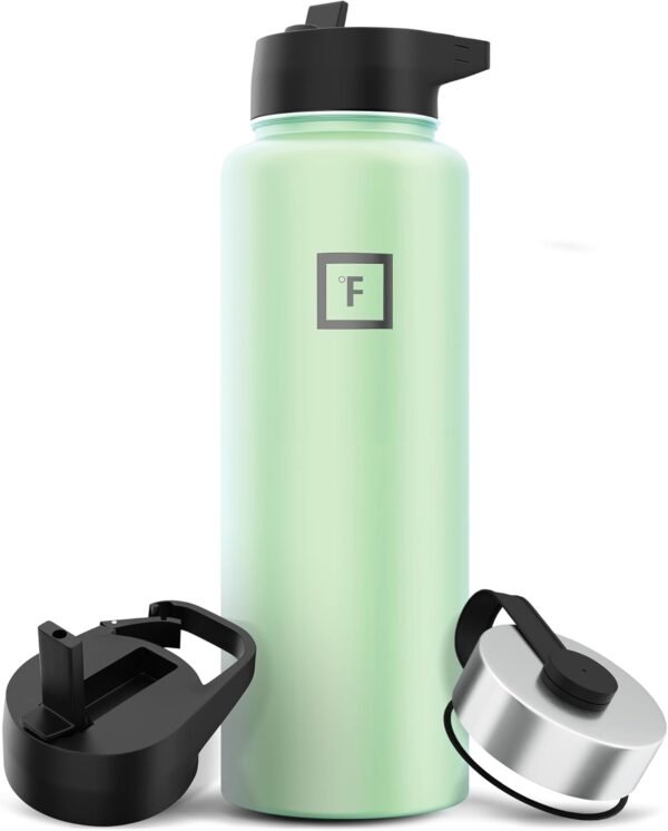 IRON °FLASK Camping & Hiking Hydration Flask with 3 Lids - Stainless Steel, Double Walled & Vacuum Insulated Water Bottle - Leak Proof & BPA Free (Midnight Black, Straw - 40 oz)