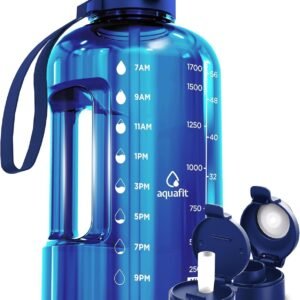 AQUAFIT 64 oz Water Bottle with Time Marker - Straw & Chug Lid - BPA Free Half Gallon Gym Water Bottle with Handle - Big Gallon Jug (Gray, 64 Ounces)