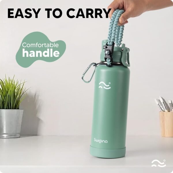 Swigina [2-IN-1 LID] Insulated Water Bottle with Silicone Boot (36hrs Cold/18hrs Hot) - DIY Stickers, Leakproof, BPA Free, 24 oz
