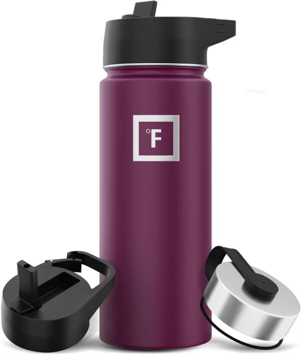 IRON °FLASK Camping & Hiking Hydration Flask with 3 Lids - Stainless Steel, Double Walled & Vacuum Insulated Water Bottle - Leak Proof & BPA Free (Midnight Black, Straw - 40 oz)