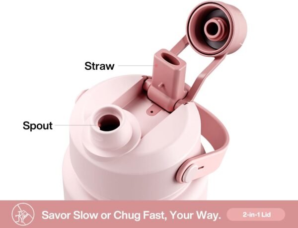 POWCAN 26 oz Insulated Water Bottle with 2-in-1 Straw and Spout Lid, Keep Cold 24H, Leak-Proof, Fits in Car Cup Holder, Stainless Steel Water Bottle for Sports, Travel, and School (Cotton Candy)