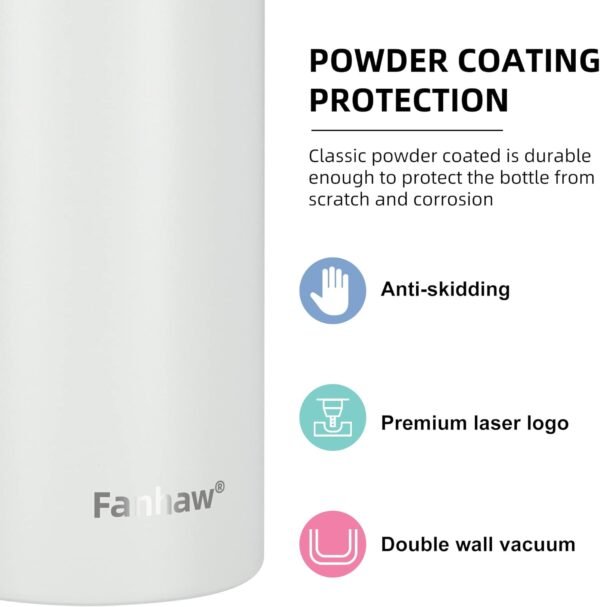 Fanhaw 20 Oz Stainless Steel Insulated Sports Water Bottles with Straw for Kids, Men and Women (Black)