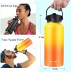 Water Bottle Insulated 32oz 40oz 64oz 128oz Straw Lid Spout Lid & 3 Lids, Leak Proof, Vacuum Insulated,Stainless Steel Water Bottle Wide Mouth for Sports, Gym or Office