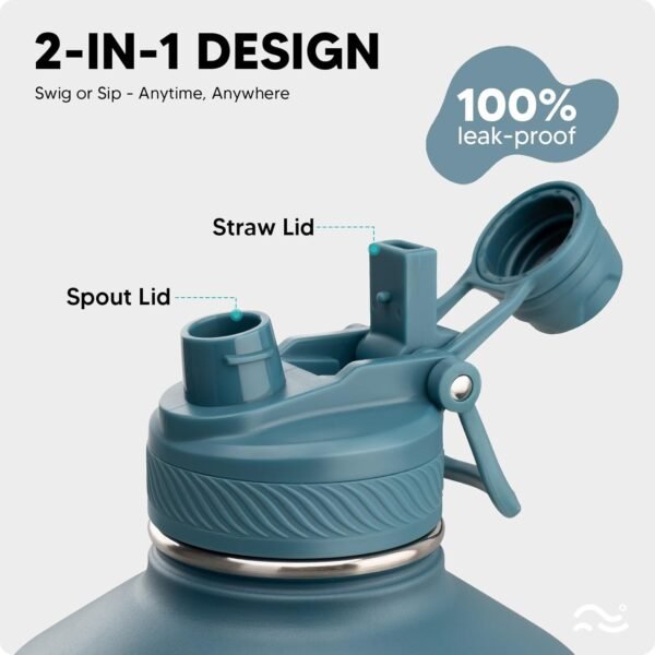 Swigina [2-IN-1 LID] Insulated Water Bottle with Silicone Boot (36hrs Cold/18hrs Hot) - DIY Stickers, Leakproof, BPA Free, 24 oz