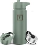 IRON °FLASK Camping & Hiking Hydration Flask with 3 Lids - Stainless Steel, Double Walled & Vacuum Insulated Water Bottle - Leak Proof & BPA Free (Midnight Black, Straw - 40 oz)