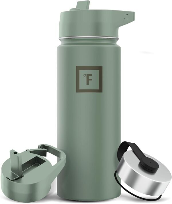 IRON °FLASK Camping & Hiking Hydration Flask with 3 Lids - Stainless Steel, Double Walled & Vacuum Insulated Water Bottle - Leak Proof & BPA Free (Midnight Black, Straw - 40 oz)