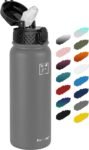 Fanhaw 20 Oz Stainless Steel Insulated Sports Water Bottles with Straw for Kids, Men and Women (Black)