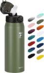 Fanhaw 20 Oz Stainless Steel Insulated Sports Water Bottles with Straw for Kids, Men and Women (Black)