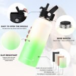 Water Bottle Insulated 32oz 40oz 64oz 128oz Straw Lid Spout Lid & 3 Lids, Leak Proof, Vacuum Insulated,Stainless Steel Water Bottle Wide Mouth for Sports, Gym or Office