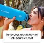 ThermoFlask Bottle with Spout Lid - Stainless Steel Water Bottles with Double-Wall Insulation & BPA-Free Spout Lids - Leak-Proof Reusable Bottles & Lids - 24 oz, Mayan Blue/Black (2 Pack)